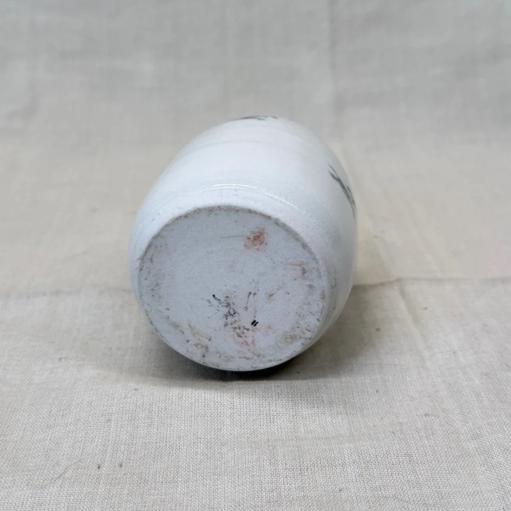 Mini Pottery Bottle Vase Blue White Ceramic Vessel Primitive Country Shelf Decor